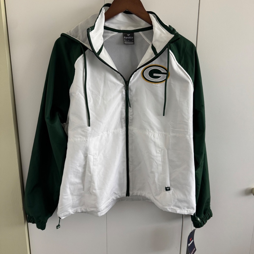Fanatics Green Bay Packers Jacket Womens Large Green White Full Zip NWT